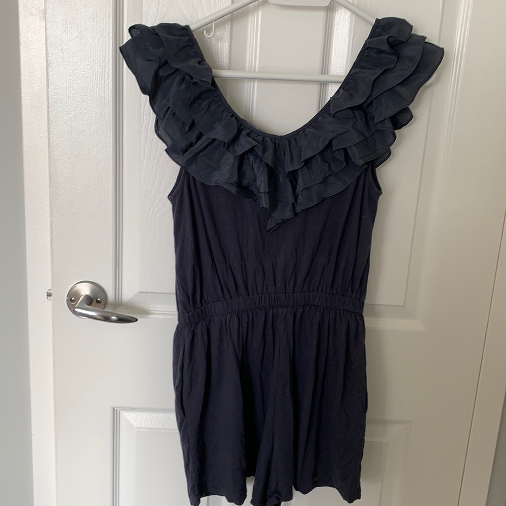 French Connection Cotton Modal Silk Ruffle Romper - Picture 2 of 6
